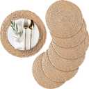 Round Woven Placemats Set of 6, Natural Water Hyacinth Place mats, 13 Inch Rattan Placemats Wicker Placemats Farmhouse Boho Braided Heat Resistant Outdoor Placemat Patio Table Place Mats