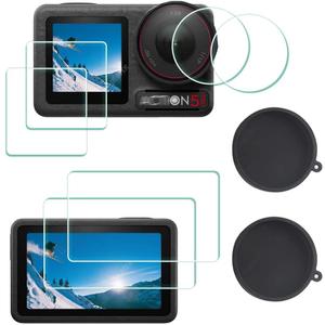 Screen Protector for DJI OSMO Action 5 Pro Camera + Lens cap Cover [2+6 Pieces], 0.3mm 9H Hardness Tempered Glass, Anti-Scrach Anti-Bubble