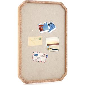 Wonderjune Vintage Framed PinBoard Linen Display Bulletin Board Large Cork Fabric Picture Photo Memo Pinboard Fancy Ornate Decorative Vision Board for Wall(Scalloped,20'' X 30'',Warm Oak), 33.1" x 24"