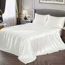 Vonty Satin Sheets Twin Silky Soft Satin Bed Sheets Ivory White Sheet Set, 1 Deep Pocket Fitted Sheet + 1 Flat Sheet + 1 Pillowcases