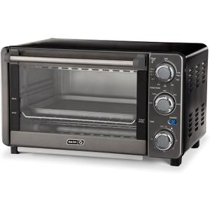 Dash Express Toaster Oven - Space-Saving Countertop Design - Versatile Use with adjustable temperature dial & Quick Heat-Up System - Dishwasher Safe Accessories - Bake, Broil & Toast - Black
