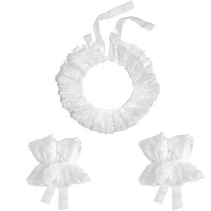 Clown Collar and Cuffs,Jester Neck Ruffle Lace Detachable Clown Costume Accessories Halloween (One Size, White)