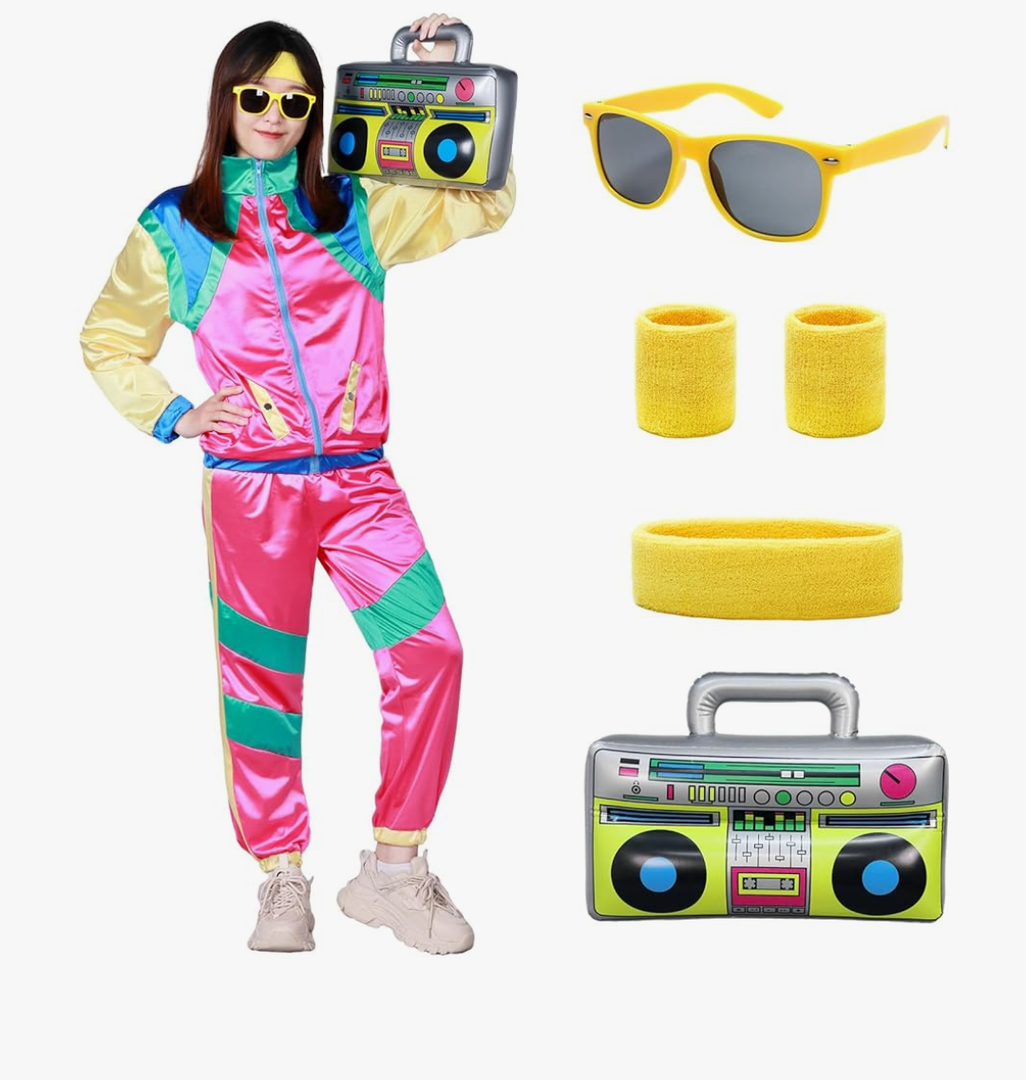 80s Costume Retro Tracksuit 90s Hip Hop Costumes Shell Suit Party Dress for Adult Women and Men's XL