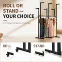 Retail Clothing Rack with Wheels and Leveling Feet, Heavy Duty 6-Arm Commercial Garment Rack, Adjustable Height 45.7 to 61in, Wrought Iron Retail Display Rack for Boutique Store, Black