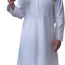 Men's Muslim Clothes Islamic Thobe Middle Eastern Kaftan Dress Abaya Dubai Arab Robes (Large)