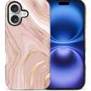 Case Compatible with iPhone 17,Hybrid 2 Layer PC Hard Shell + Silicone Protective Case, Gold Pink Marble Scratch-Resistant Shockproof Cover for iPhone 17