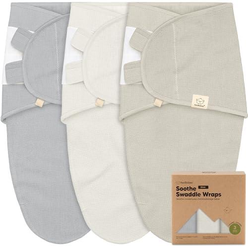 3-Pack Organic Swaddles for Newborns, Baby Sleep Sacks 0-3 Months - Baby Swaddle Wrap, Newborn Wearable Blanket, Infant Sleep Sack for Girls, Boys, Soft & Snug, Large Hook & Loop Closure (Granite)