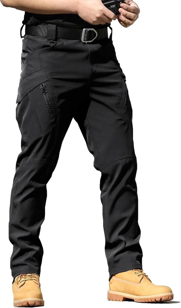 AUTIWITUA Men's Tactical Cargo Pants Water Resistant Lightweight Hiking Pants Outdoor Work Pants with Multi Pockets(No Belt) (Large, Black)