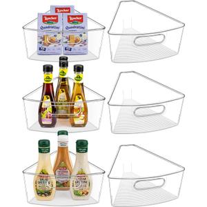 Lazy Susan Cabinet Organizer Bins for 26"/ 28"/ 32" Diameter Corner Organizer, Plastic Cabinet Storage Bin, 1/8 Wedge - Food Safe, BPA Free, with Non-Slip Pads (for 32" Diameter, 6 Pack)