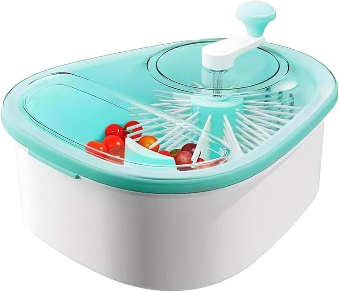 Fruit Washer Spinner Bowl, Large Fruit Washer Spinner with Brush, Large Capacity Fruit Cleaner Spinner,Double Layer Design, Fruit and Vegetable Washing Machine for Kitchen (Blue)