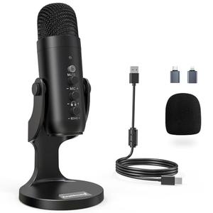 ZealSound Podcast Microphone for PC, Noise Cancellation USB Mic with Gain, Volume Adjustment & Mute Button, Monitoring & Echo, for YouTube, TikTok, Podcasting, Streaming, iPhone, iPad, Android, Mac