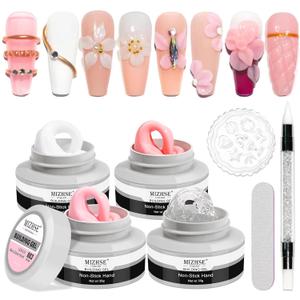 MIZHSE 3D Nail Gel Nail Art Sculpture, Non-Sticky 4 Colors Solid Builder Gel Nude Clear White Pink Hard Builder Nails UV LED Molding Gels Nail Extension for Salon Manicure Home DIY (0-0-Classic Colors)