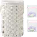 SETVSON Large Laundry Hamper Laundry Basket Round 34.3 Gal (130 L) Handwoven Wicker Laundry Baskets Rattan Laundry Basket with Removable Bag Handles 2 Mesh Bags for Living Room Bedroom White