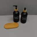 Glass Soap Dispenser Set. Hand and Dish with Bamboo Tray. Vintage Pump for Kitchen Sink Bathroom. Stylish Permanent Labels (Matte Black)