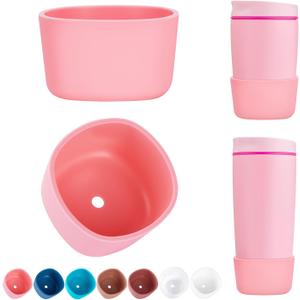2 x 2pcs Silicone Boot for Owala Smoothsip Slider Coffee Tumbler 12oz 20oz, Anti-Slip Protective Sleeve, Rubber Bottom Protector for Travel Coffee Mug, Cup Tumblers Accessories for Owala', Pink