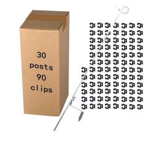 PK30 Pigtail Step-in Posts for Electric Fences, Rod Diameter 0.32 inch (8mm) x 41inch Height with 90 Extra insulators That can Clip onto The Posts