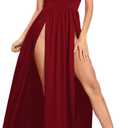 SILUI Women's Summer 2026 Sexy Double High Slit Deep V Neck Plus Size Sundresses Thigh Split Maxi Club Party Dresses (Medium, 1#wine Red)
