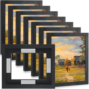 Qunclay 4 Pcs 8 x 10 Inch Canvas Floating Frame Black Floater Frames for Canvas Painting Wood Vertical and Horizontal Wall Hanging Frame with Adhesive Strips for Prints Oil Painting Diamond Decor