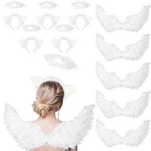 Unittype 12 Pcs White Feather Angel Costumes Nativity Wings and Elastic Angel Headbands for Adults Christmas Mardi Gras Party