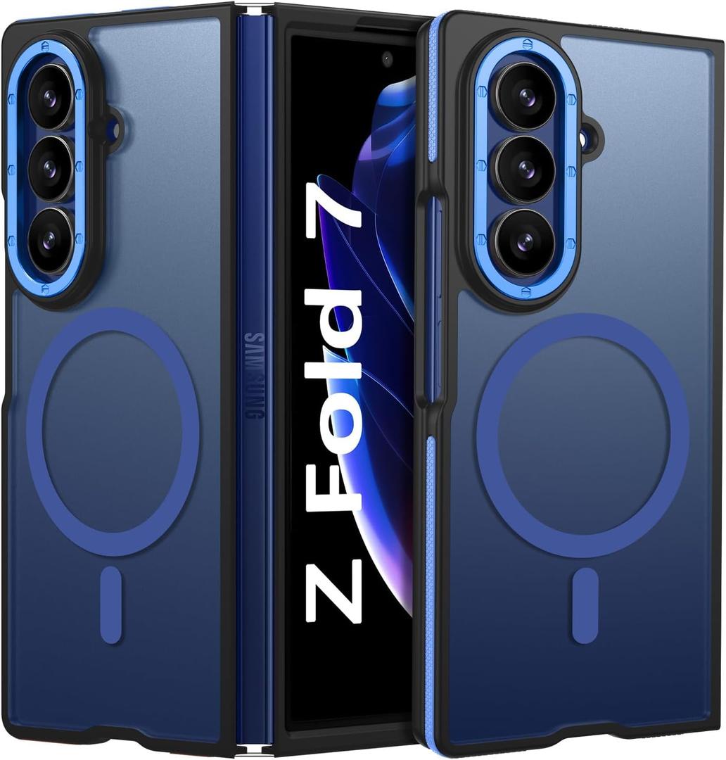 GaoBao Magnetic for Samsung Galaxy Z Fold 7 Case [Compatible with Mag-Safe] [Military-Grade Protection] Slim Translucent Matte Shockproof Case for Z Fold7 5G 8.0", Black/Blue