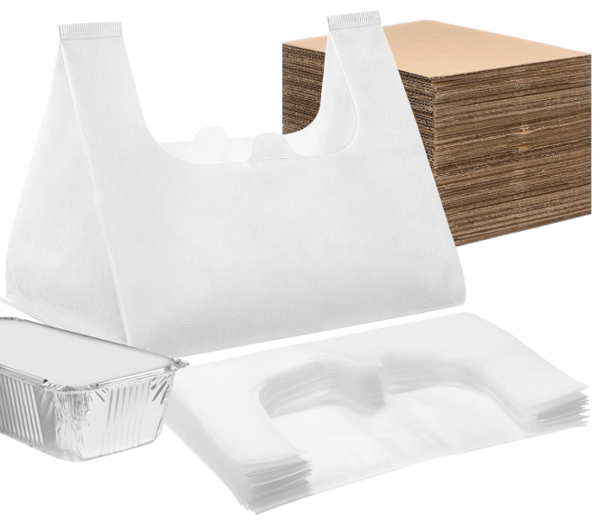 Yoojahow 60 Pcs Take out Bags Bulk with Cardboard Bottom and Soft Handles Half Tray Catering Bags 14" x 11.5" x 5" Catering Boxes for Shopping, Business, Carry out, Restaurant