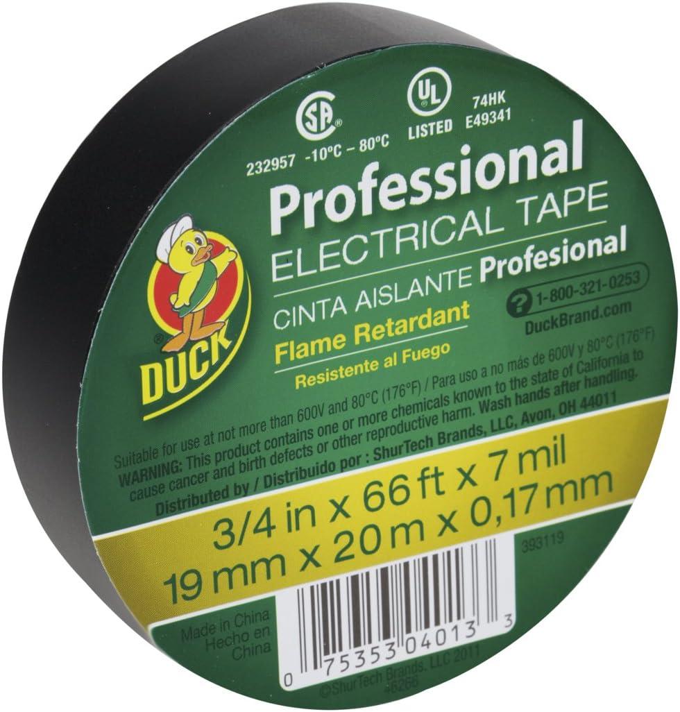 Duck Brand 393119 Professional Electrical Tape, 0.75-Inch by 66-Feet, Single Roll, Black
