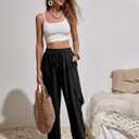 GUOLEZEEV High Waisted Jogger Pants Loose Hiking Joggers for Women Casual Lightweight Tapered Cargo Pants with Pockets (Black, L)