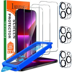 IMBZBK [Auto-Dust Removal] 3 Pack Screen Protector for iPhone 13 Pro [6.1 INCH] Accessories, Case Friendly Film, Military Grade Shatterproof Tempered Glass 3 Camera Lens Protector, Easy Installation