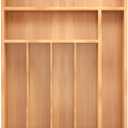 Bamboo Silverware Organizer, Kitchen Drawer Organizer, Utensil Holder, Cutlery Tray & Spoon Flatware Storage with Grooved Drawer Dividers (7 Slots, Natural) (Large 16.5x12.3 Inch)