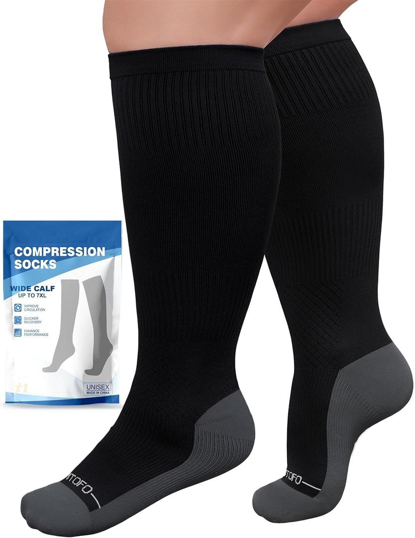 Plus Size Compression Socks 20-30mmHg Wide Calf with Seamless Toe, Graduated Support Stockings for Women Men, for Nurses Pregnancy Edema Flying Travel Circulation Relief, 4XL