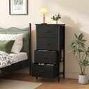 Sweetcrispy 4 Fabric Drawer Small Dresser, Bedside Nightstand with Wooden Top Sturdy Frame, Entryway Closet Bedroom Storage Cabinet Furniture for Dorm,Black, 11.8"D x 17.7"W x 37.5"H