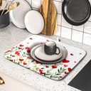 Valentines Day Dish Drying Mat for Kitchen Counter 18x16 Inch Green Red Heart Drying Mat with Absorbent Reversible Microfiber Holiday Love Dish Drainer Mats Rack Pad for Coffee Countertop Protector