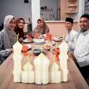 MotiMind 5 PCS Ramadan Party Decorations Ramadan 3D Honeycomb Centerpiece Eid Mubarak Centerpieces Islamic Table Decoration for Home Office Party Supplies(White)