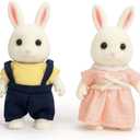 Family Cream Rabbit Figures  Set of 2 Collectible Flocked Mini Dolls with Removable Clothes, Miniature Dollhouse Pretend Play Figures for Kids Ages 3+
