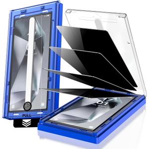 EZ-GLAZ-4 Pack for Galaxy S24 Ultra [6.8"] Privacy Screen Protector, 100% Fingerprint Unlock, 9H+ Hardness Military Grade Shatterproof Long Durable Tempered Glass Film with Flawless Fit Box, Scratch Resistant