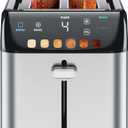 Chefman Smart Touch 4 Slice Digital Toaster, 6 Shade Settings, Stainless Steel Toaster 4 Slice with Extra-Wide Slots, Thick Bread Toaster and Bagel Toaster, 10, Defrost, Removable Crumb Tray