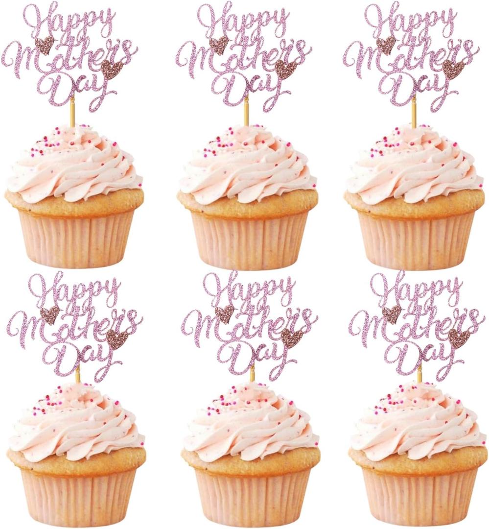 36 pcs Mother's Day Cupcake Topper Happy Mother's Day Pink Party Cake Decorations Cupcake Toppers Picks for Mother's Birthday Party (pink heart)