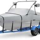 Ski & Wakeboard Tower Boat Cover, Full Metal Buckles Boat Cover, 100% Solution-Dyed Polyester Waterproof Tear and Fade Resistant, Fits 20-22ft V-Hull Runabout Tournament Boat with Ski/Wakeboard Tower