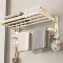 VOLDRA Towel Racks for Bathroom, 24-Inch Towel Shelf with Towel Bar Foldable Towel Holder with 7 Hooks Towel Storage Organizer for Bathroom & Lavatory Wall Mounted(Cream White)