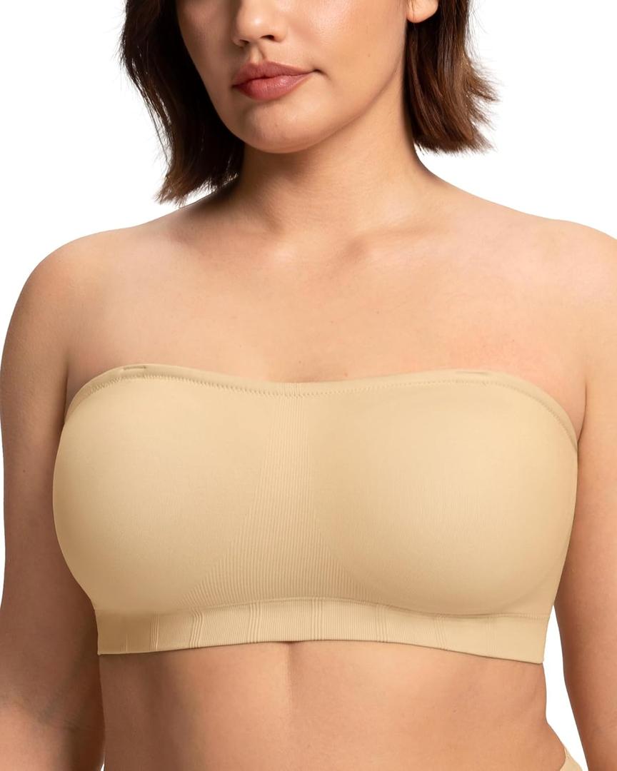 HSIA Strapless Bras for Women Bandeau Bra Wireless Full Coverage Non-Slip Large Bust Seamless Tube Bra Fixed Cup (Beige, XXXL)