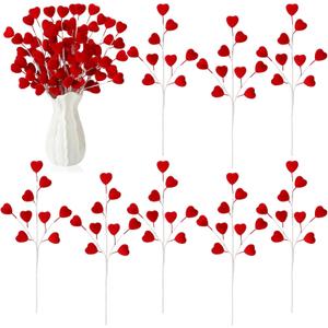 8 Pcs Valentines Heart Picks 15.8 Inch Red Heart Velvet Picks Valentine's Day Stems Decor for Valentine Tree Wedding Wreath Vase fillers Centerpiece Home Decoration