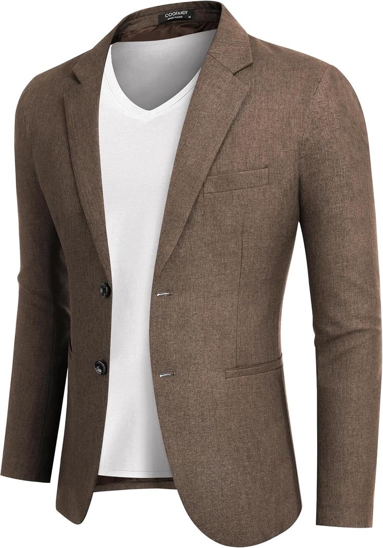 COOFANDY Men's Blazer Casual Slim Fit Sport Coats Two Button Lightweight Suit Jacket (XX-Large, Brown)