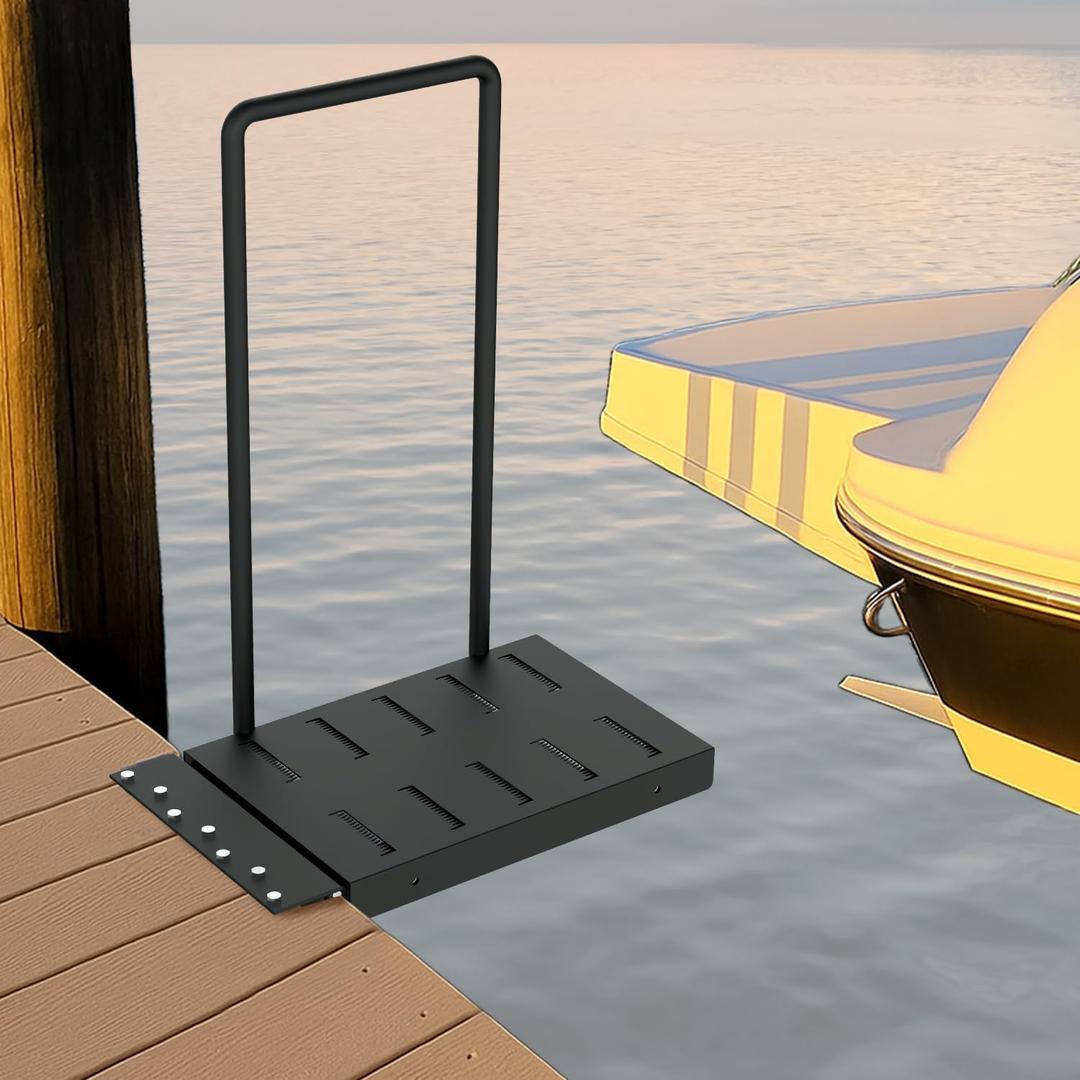 Foldable Boat Boarding Platform with Safety Handrail, Heavy-Duty Metal Dock Step Boarding Platform, Powder-Coated Black Dock Extension for Easy and Safe Boat Access, 500 lbs Weight Capacity Foldable Boat Boarding Platform with Safety Handrail, Heavy-Duty Metal Dock Step Boarding Platform, Powder-Coated Black Dock Extension for Easy and Safe Boat Access, 500 lbs Weight Capacity