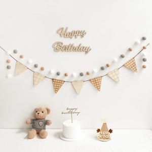 Happy Birthday Banner Felt Pre-Strung Pennant Flags and Pom Pom Garland, Party Hat for Birthday Decorations, Reusable Party Sign for Women Men Girl Boy High Chair Backdrop