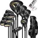 PGM NSR V 18 Piece Men's Complete Golf Club Sets - Adjustable Loft Titanium Driver (0.86 COR), Precision Weighted Fairway Woods, Forged Irons, CNC Milled Putter, with Stand Bag - Right Handed