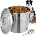 304 Stainless Steel Dog Food Storage Containers with Scoop, Fits up to 12Lbs, Large Pet Food Storage Container with Airtight Lid and Locking Clamp Metal Pet Food Bin for Dogs and Cats, Keep Fresh
