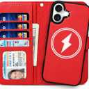 for iPhone 16 Wallet Case, Premium Detachable 2 in 1 Folio Flip Leather Wallet Case with 4 Card Holder, RFID Blocking, Microfiber Lining, Slim Lightweigh Durable, for Women/Girl (Ruby Red)