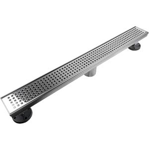 Neodrain Chrome 24-Inch Linear Shower Drain with Removable Quadrato Pattern Grate, Polished 304 Stainless Steel Rectangular Shower Floor Drain,with Leveling Feet, Hair Strainer