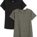 Amazon Essentials Women's Active Quick Dry Tech Stretch Short-Sleeve Crewneck T-Shirt, Multipacks (X-Large, Black/Olive Space Dye)