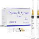 100 Pack 2.5ml Plastic Luer Lock Syringa with Needles 25 Ga 1 inch, Individually Sealed Wrapped, for Scientific Labs, Measuring Liquid, Refilling Cartridges or Glue Applicator